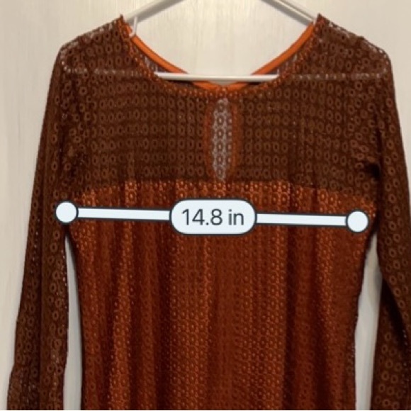 EBZA L AWESOME Cocktail dress Brown Lace Over Orange Keyhole Back, Hidden Zipper - Picture 13 of 15